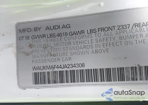 2018 Audi A4 2.0T Tech Ultra Premium/2.0T Ultra Premium from USA, damaged, VIN WAUKMAF44JA234308